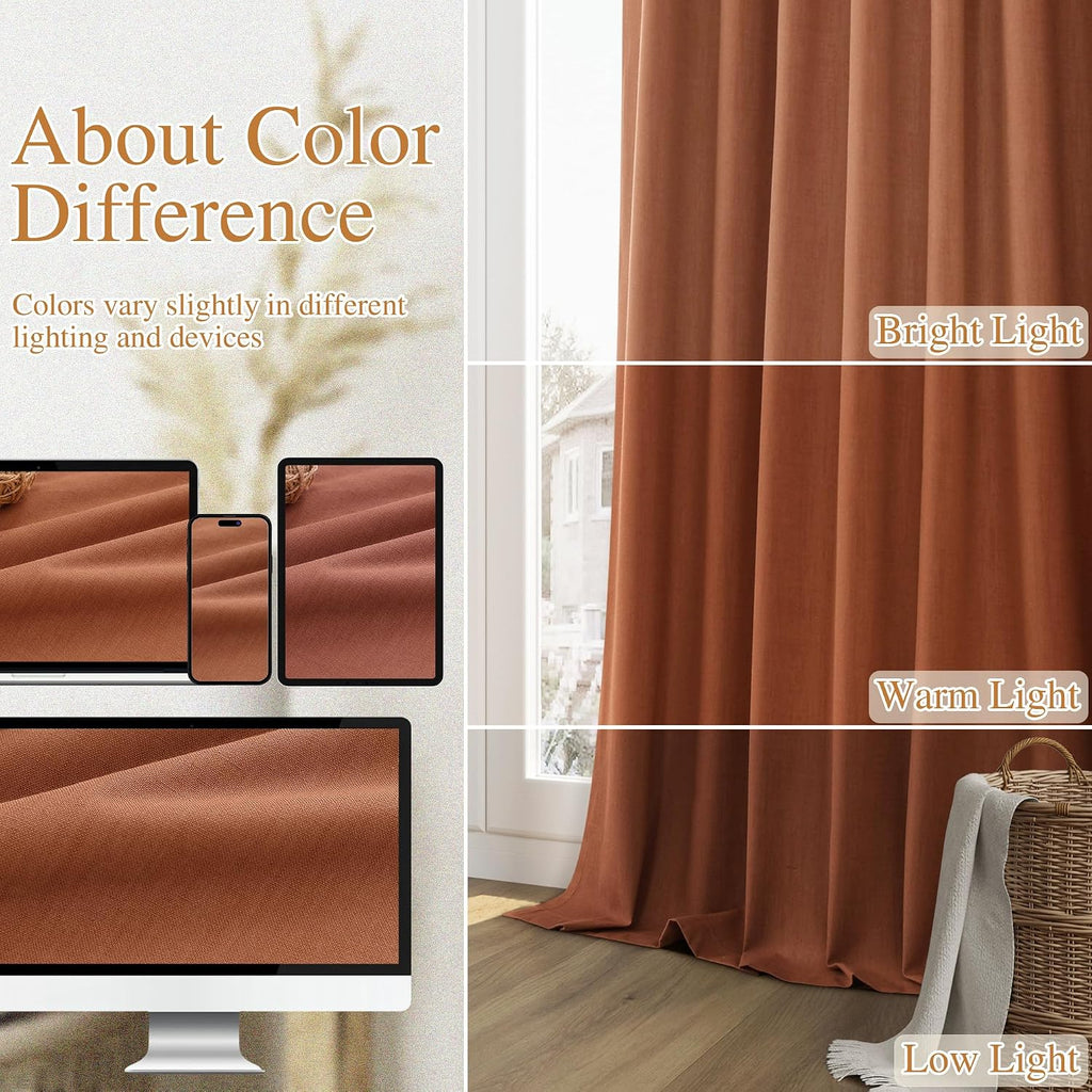 Guken Terracotta 100% Blackout Curtains 90 Inch Length 2 Panels Set Fall Curtains for Living Room Bedroom Back Tab Thermal Insulated Black…