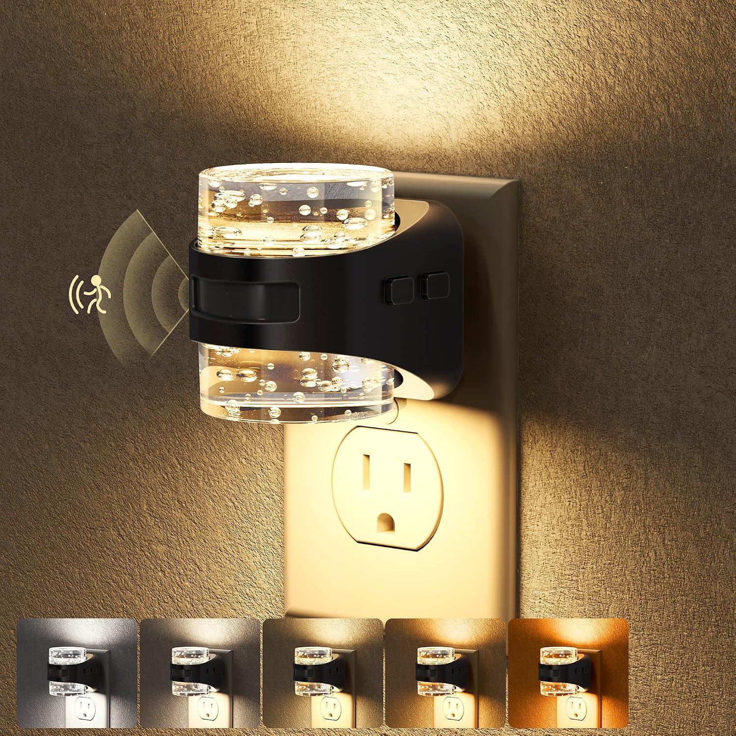 Briignite Motion Sensor Night Light 2Pack Modern Bubble Night Lights Plug into Wall 5CCT Dimmable Nightlights, Dusk to Dawn Sensor…