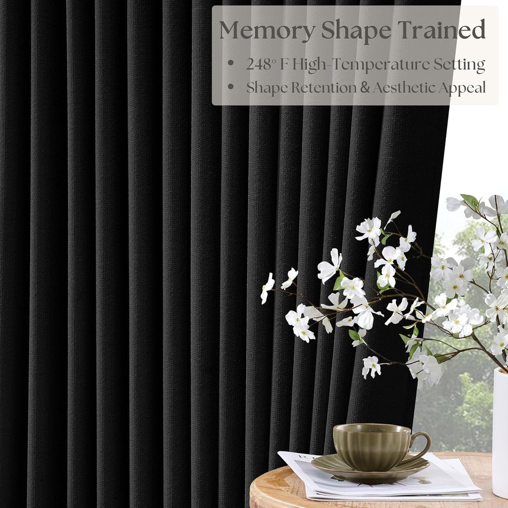 Twodrapes Black Pinch Pleated Blackout Linen Curtains 120 Inches Long for Living Room Bedroom 2 Panels Room Darkening Thermal Insulated Neu…
