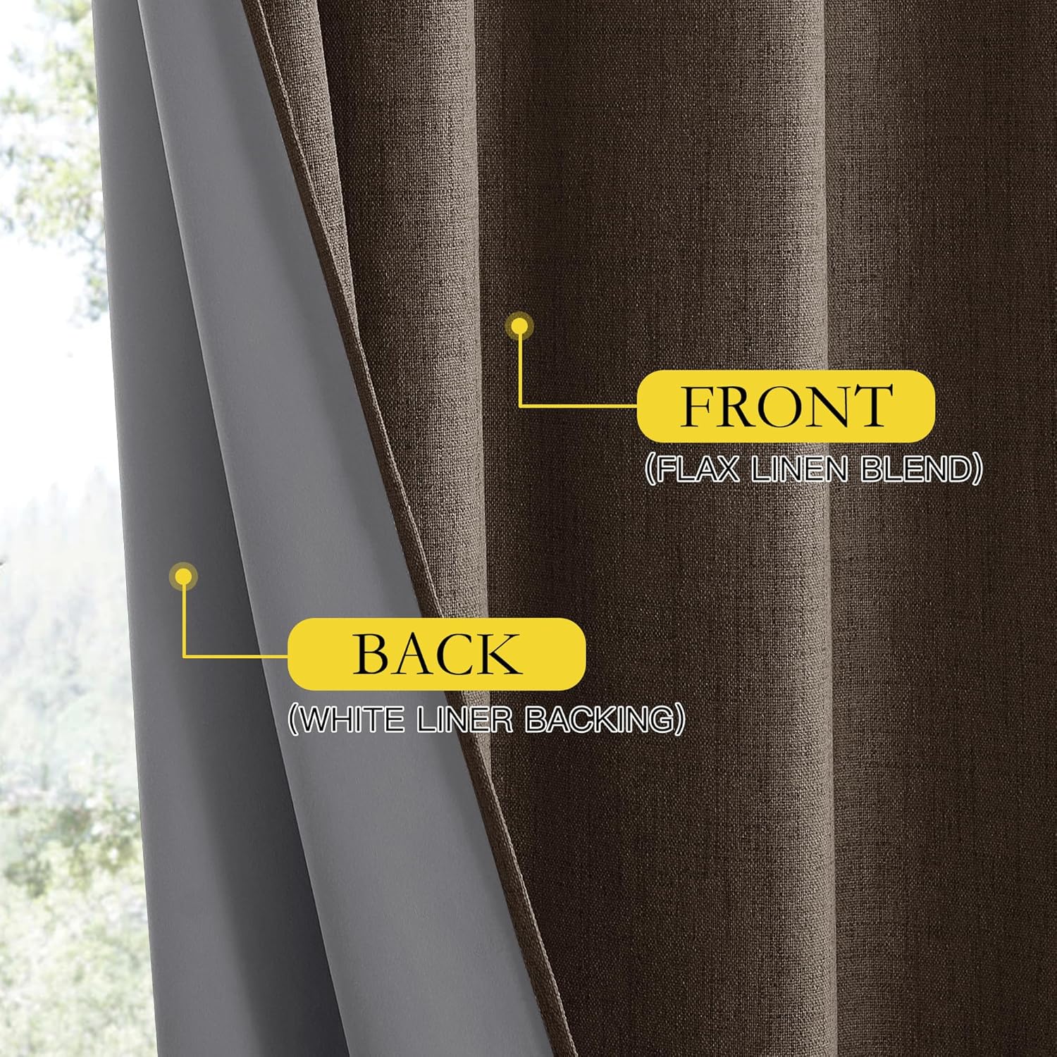NICETOWN Coffee Vintage Linen 100% Blackout Curtains for Living Room, Thermal Insulated Curtains 95" Long, Noise Reducing Window…