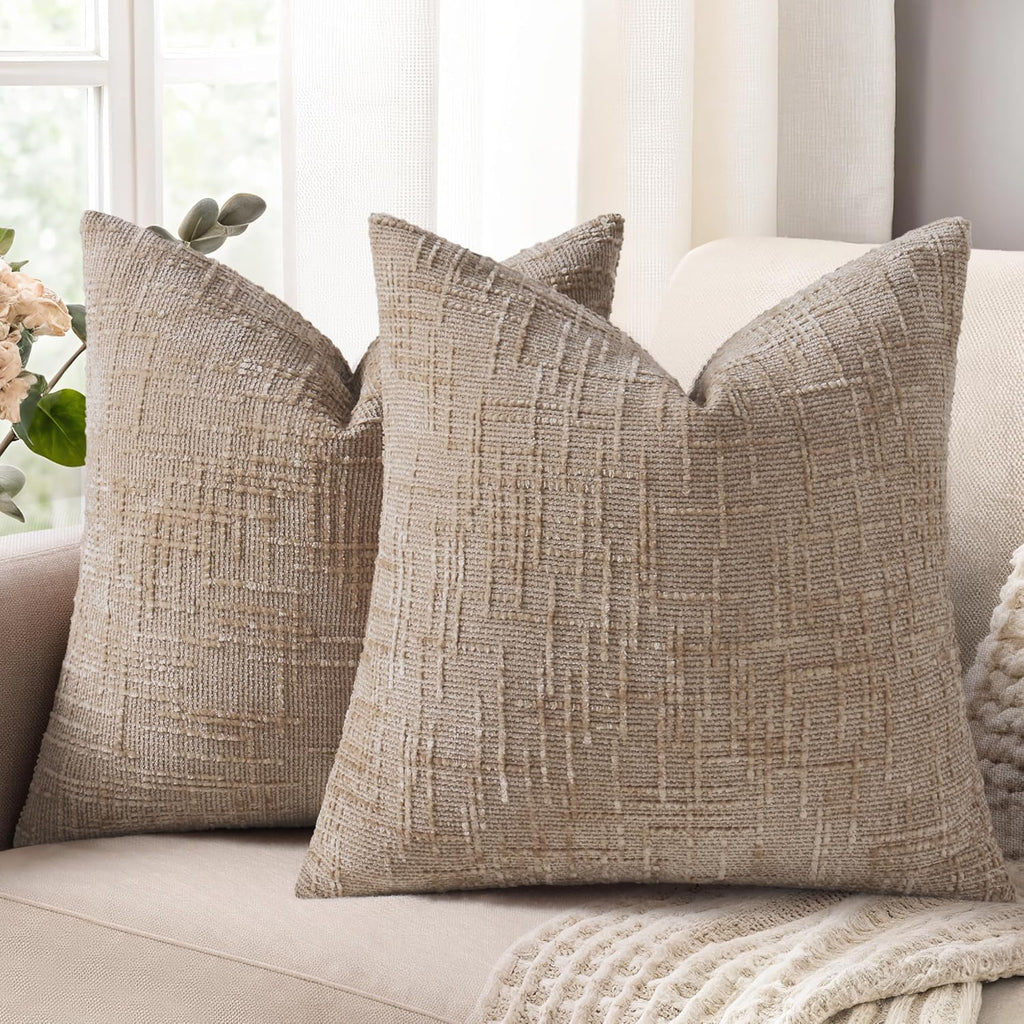 decorUhome Oatmeal Chenille Euro Sham Throw Pillow Covers 26x26 Set of 2 Textured Soft Cozy Slubby Couch Pillow Covers Modern Farmhouse Boh…