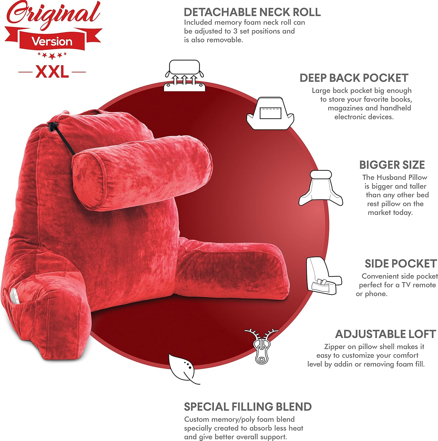 Husband Pillow XXL The Original for Adults - 30" Tall Backrest for Sitting Up in Bed - Firm Support Reading & Bed Rest Pillows for…