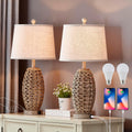 27” Natural Rattan Table Lamps Set of 2, Touch Switch,3-Way Dimmable Bedside Lamps, with A+C USB Charging Ports, Oatmeal…