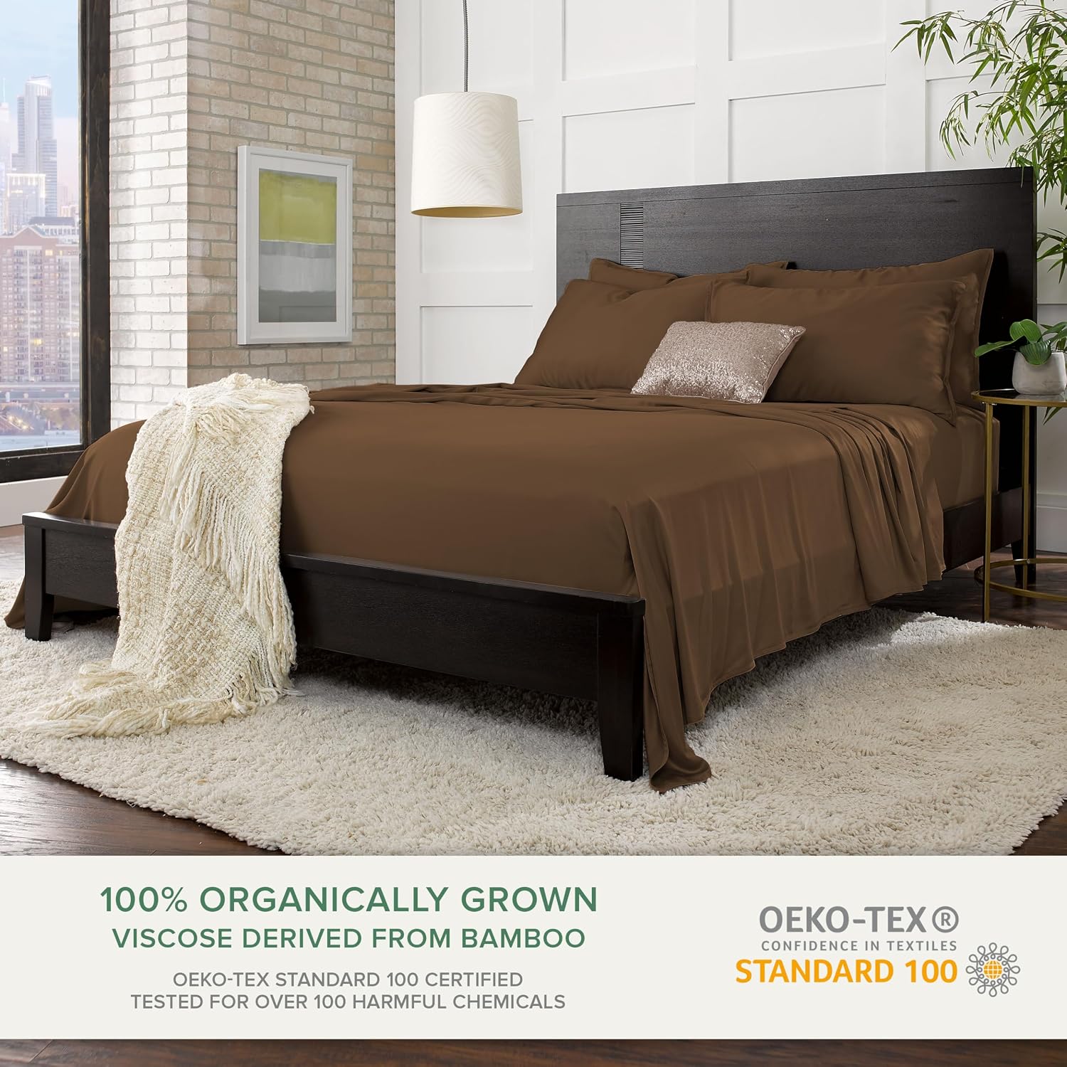 PureBamboo Pure Bamboo Queen Sheets, Genuine 100% Organic Viscose Derived from Bamboo Bed Sheet Set, Luxuriously Soft & Cooling, Double Sti…