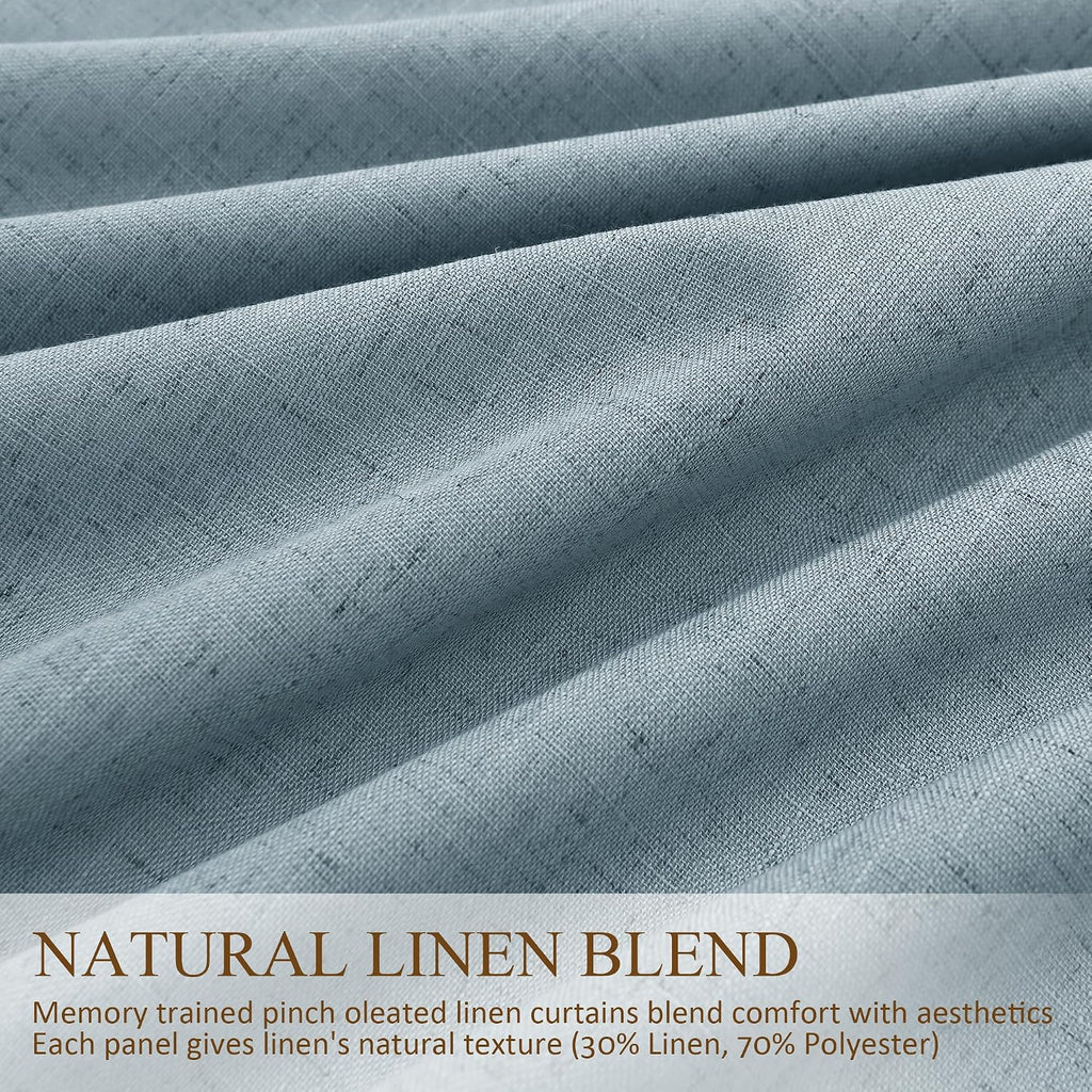 Boodii Blue 100% Blackout Extra Long Linen Pinch Pleated Curtains 120 Inches Long 2 Panels for Living Room Bedroom Room Darkening Thermal I…