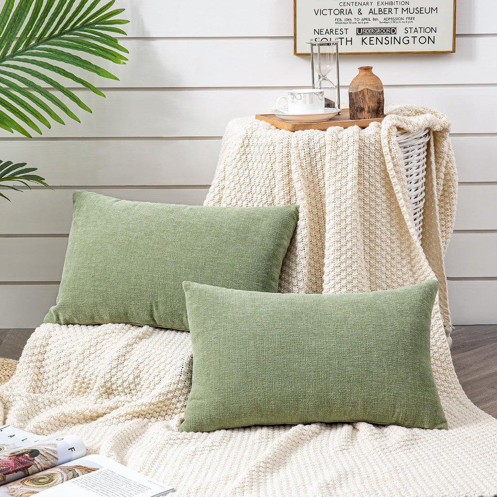 Gawamay Lumbar Decorative Rectangle Throw Pillow Covers 12"x20" Inch Set of 2, Super Soft Chenille Throw Pillowcase for Sofa Living Room Be…