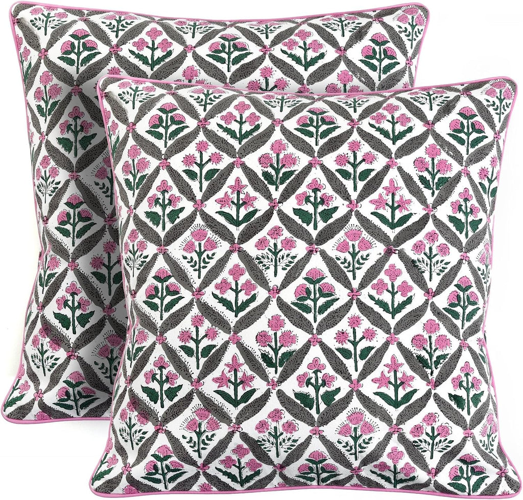 Ridhi Block Print Pink and White Pillow Cover 20" x 20" (Pack of 2) Decorative Couch Pillows for Living Room, Chic Boho Cute Outdoor Pillow…