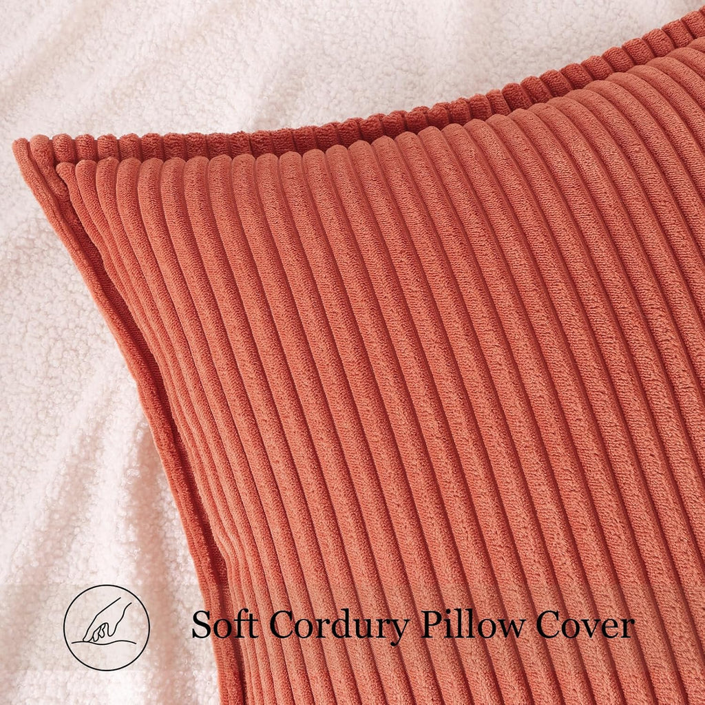 Mecatny Corduroy Summer Throw Pillow Covers 22x22 Set of 2, Neutral Decorative Soft Burnt Orange Boho Couch Pillow Covers with Broadside…