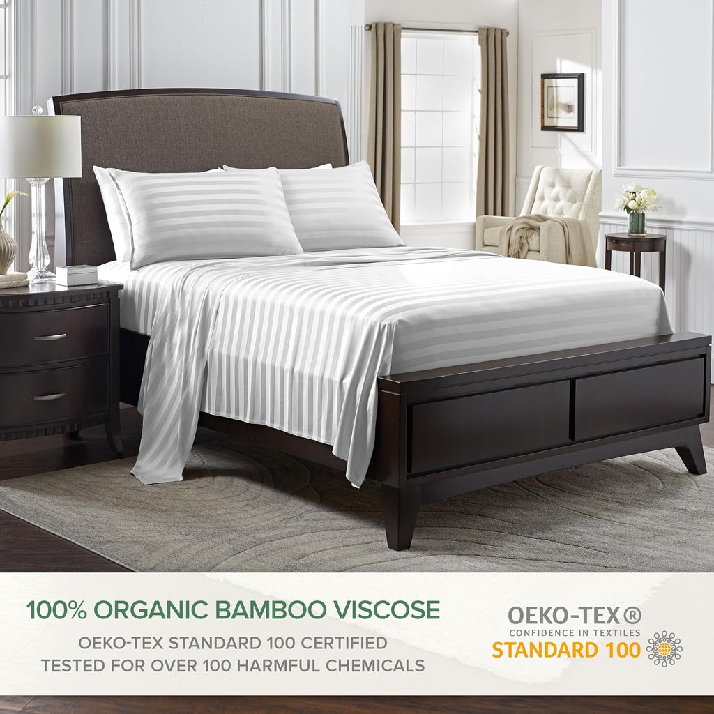 PureBamboo Pure Bamboo Full Sheets, Genuine 100% Organic Viscose Derived from Bamboo Bed Sheet Set, Luxuriously Soft & Cooling, Double Stit…