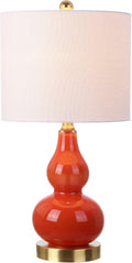 JONATHAN Y 20.5" Sunset Orange Glass Table Lamp, Modern Gourd Bedside Nightstand Lamp for Bedroom, Living Room, White Linen Shade, LED…