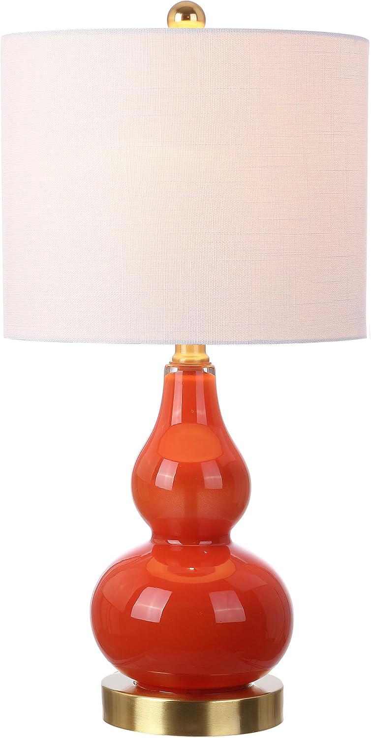 JONATHAN Y 20.5" Sunset Orange Glass Table Lamp, Modern Gourd Bedside Nightstand Lamp for Bedroom, Living Room, White Linen Shade, LED…
