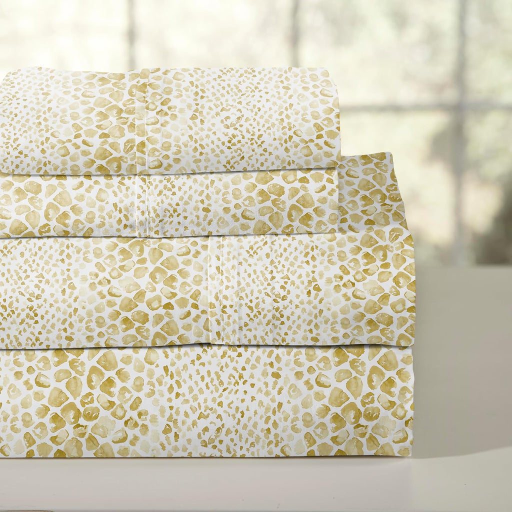 Pointehaven Modern Snake Printed Cotton Percale 4 pc Sheet Set, King