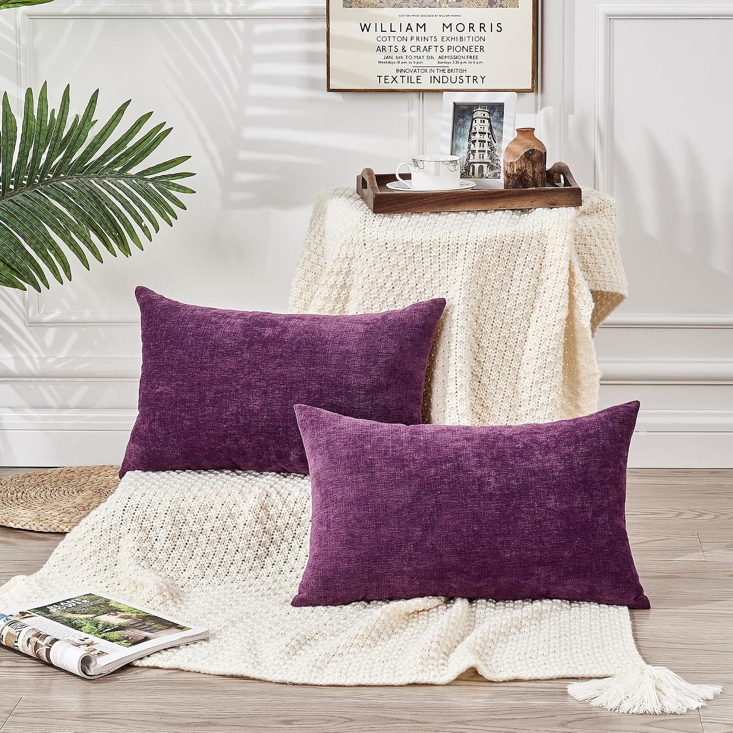 Gawamay Lumbar Pillow Decorative Rectangle Throw Pillow Covers 12"x20" Inch Set of 2, Super Soft Chenille Fall Pillowcase for Living Room B…