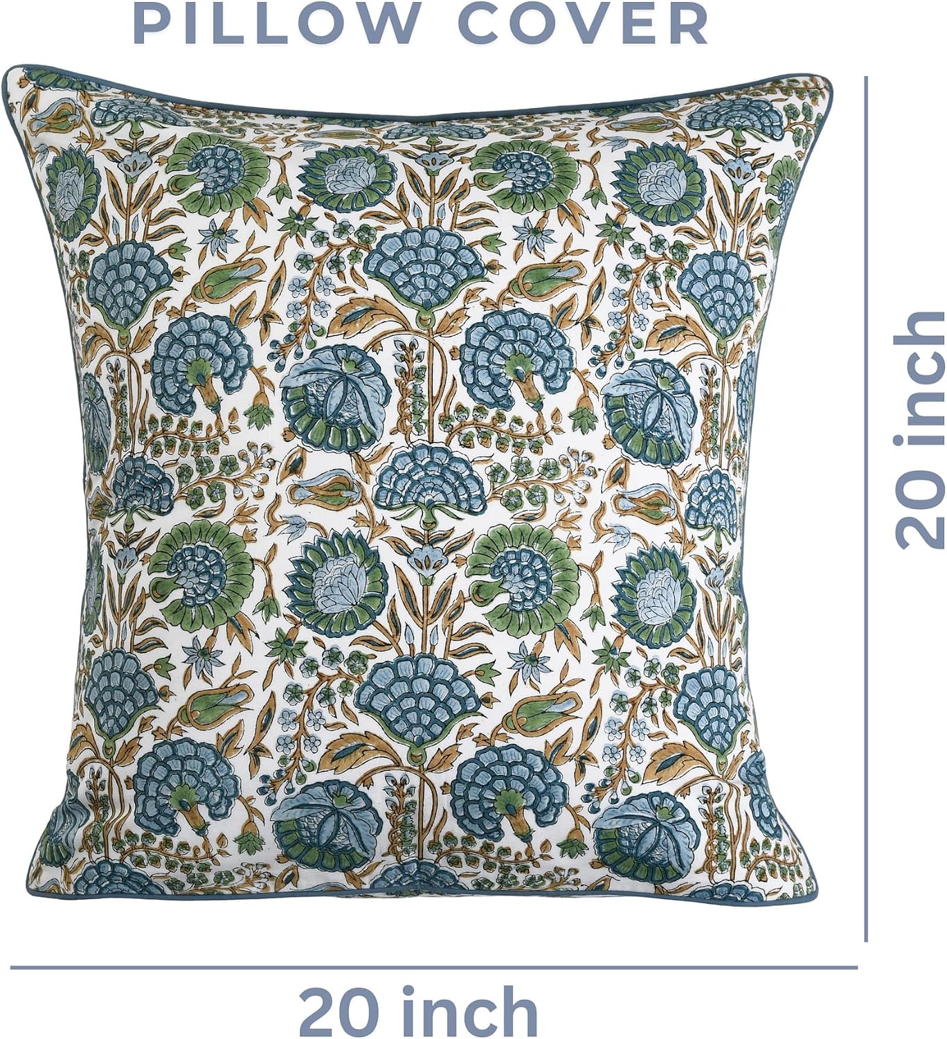 Ridhi Block Print Asparagus Green Pillow Cover 20" x 20" (Pack of 2) Decorative Couch Pillows for Living Room, Farmhouse Chic Boho Cute Out…