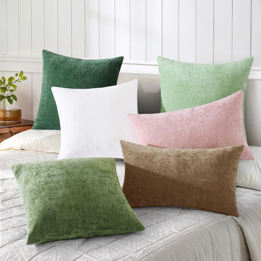 decorUhome Chenille Brown Throw Pillow Covers 22x22 Inch Set of 2, Decorative Soft Couch Pillow Covers Solid Dyed Accent Farmhouse Neutral…