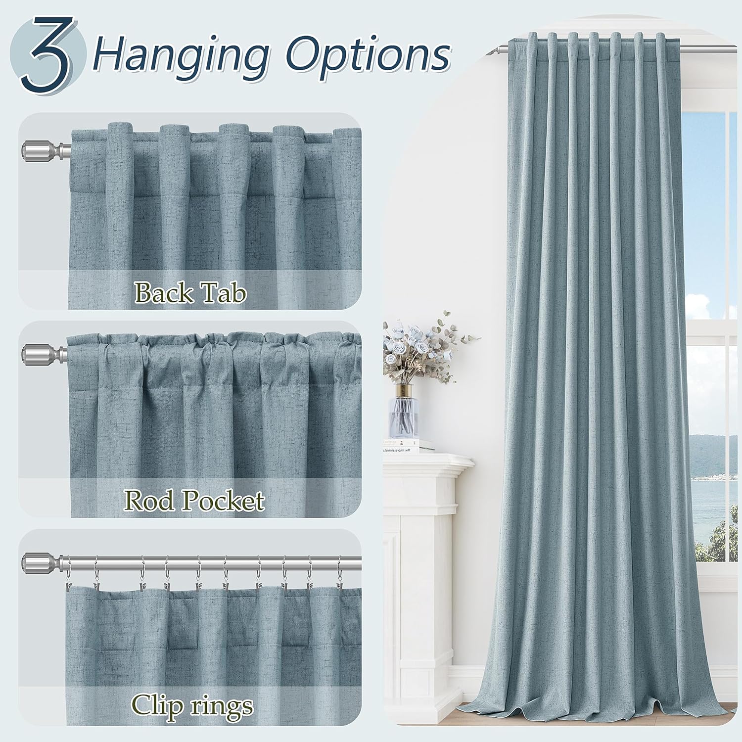 Guken 100% Blackout Linen Curtains 90 Inch Length 2 Panels Set for Living Room Bedroom Back Tab Thermal Insulated Black Out Drapes Room Dar…