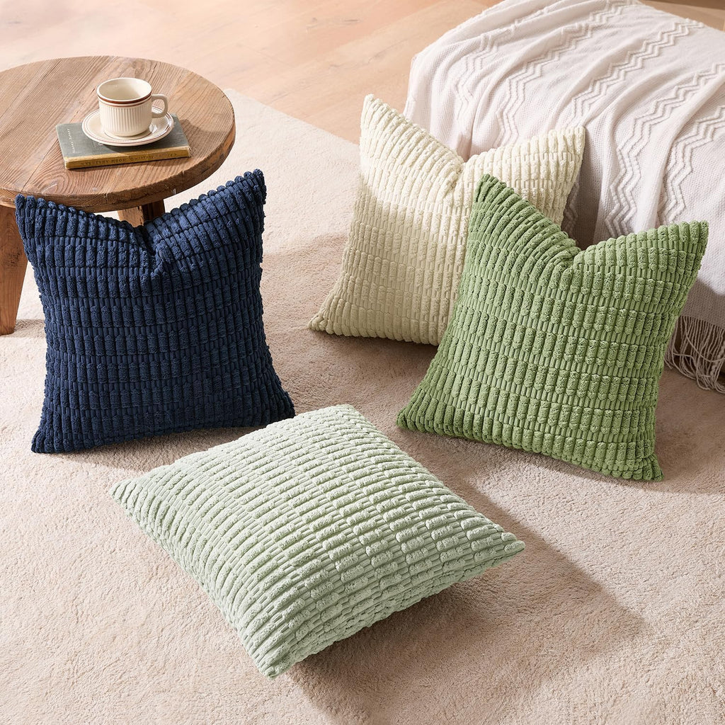 MIULEE Soft Corduroy Spring Throw Pillow Covers Set of 4 Green Blue 18x18 Inch Modern Farmhouse Boho Decorative Accent Cushion Covers for…