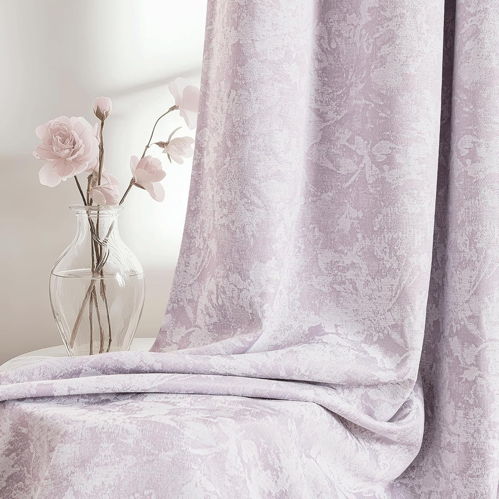 Beauoop Purple Floral Jacquard Blackout Curtains 96 Inches Long 2 Panels for Bedroom Living Room Chenille Flower Room Darkening Thermal…