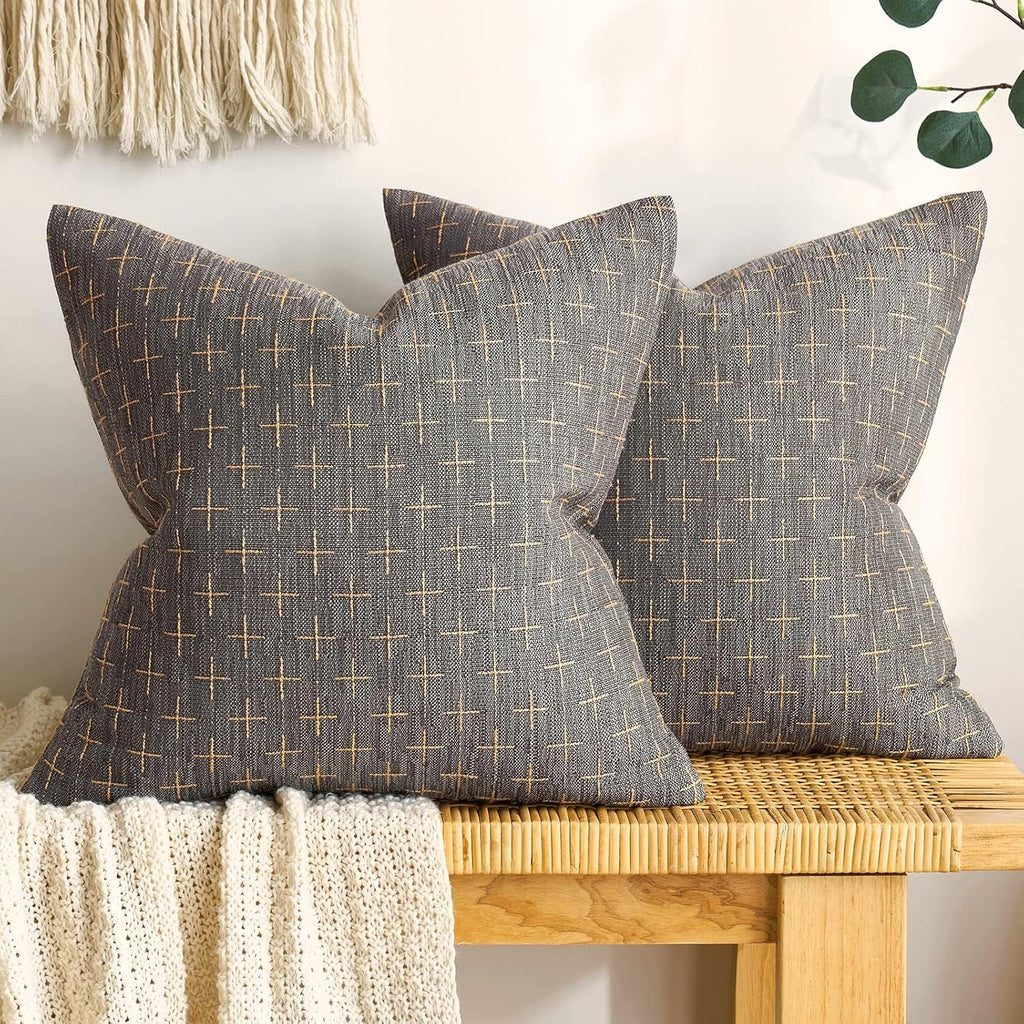 MIULEE Pack of 2 Decorative Burlap Linen Throw Pillow Covers Modern Farmhouse Vintage Pillowcase Rustic Woven Textured Cushion Cover for…
