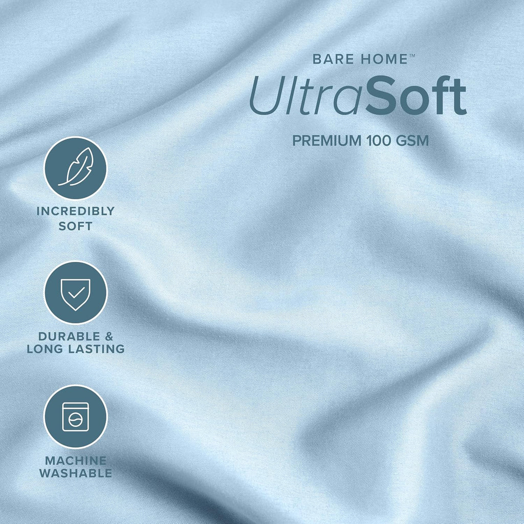 BareHome Bare Home Microfiber Pillow Cases - King Size Set of 2 - Cooling Pillowcases - Double Brushed - Light Blue Pillowcases 2 Pack - Ea…