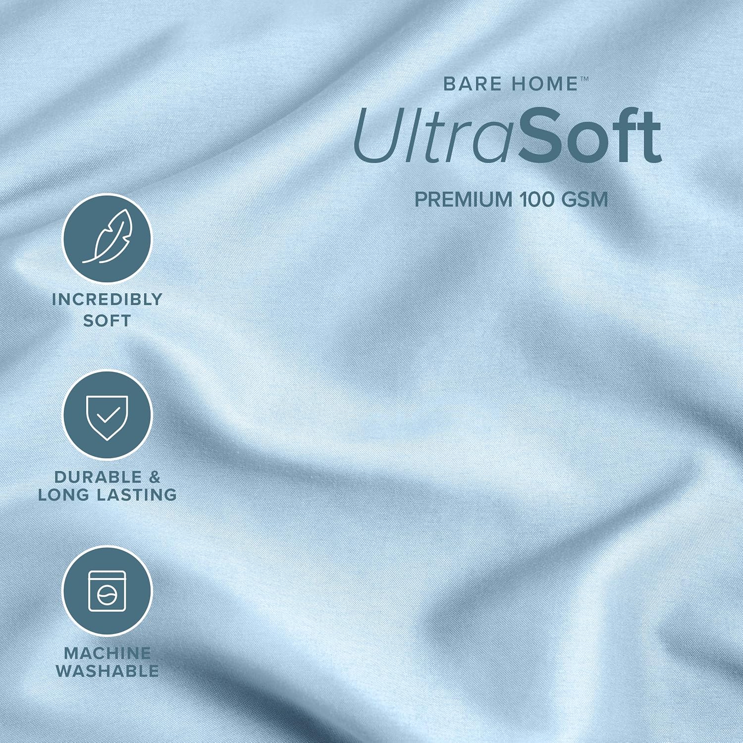 BareHome Bare Home Microfiber Pillow Cases - King Size Set of 2 - Cooling Pillowcases - Double Brushed - Light Blue Pillowcases 2 Pack - Ea…