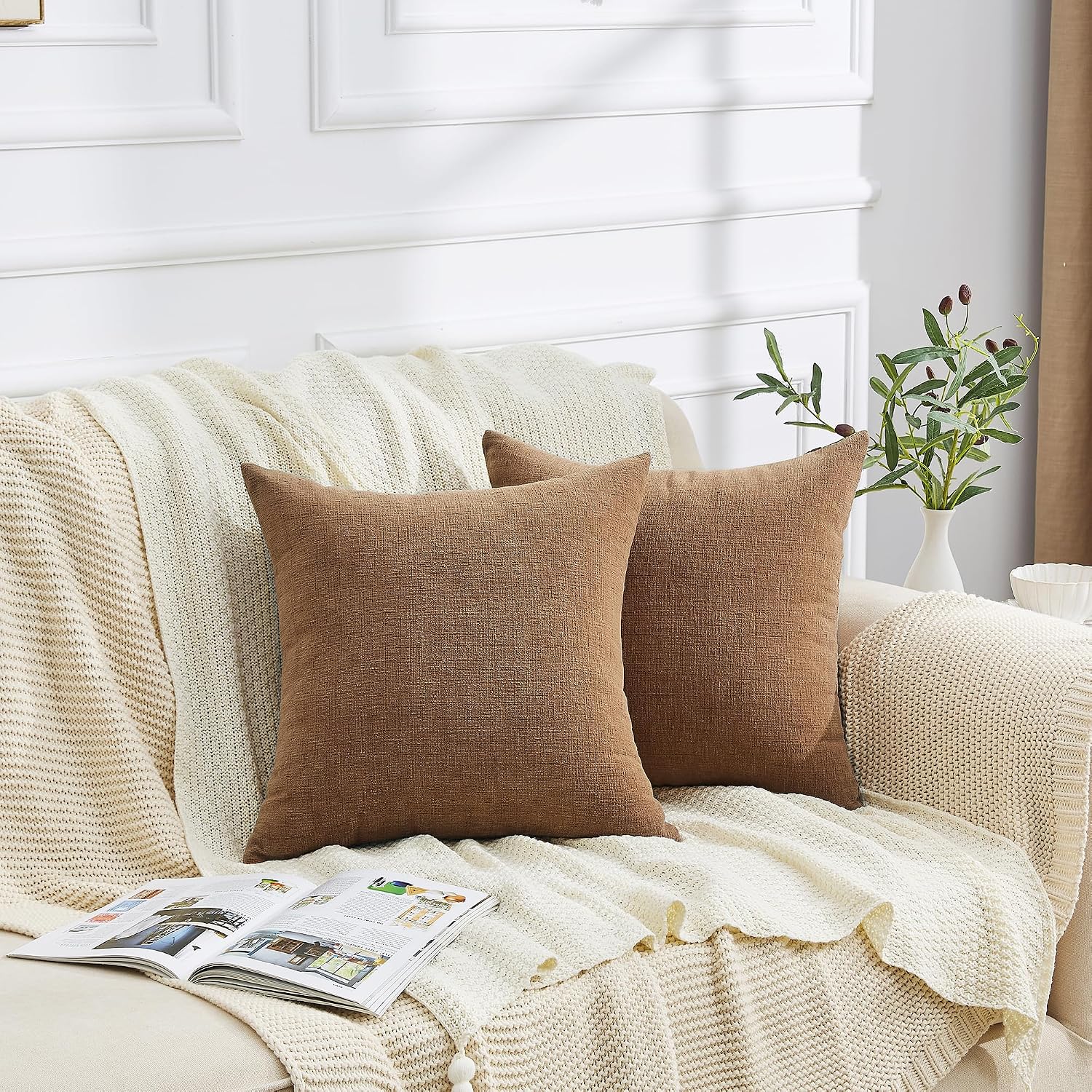 Gawamay Decorative Square Throw Pillow Covers 20"x20" Inch Set of 2, Super Soft Chenille Pillows Farmhouse Fall Pillowcase for Living Room…