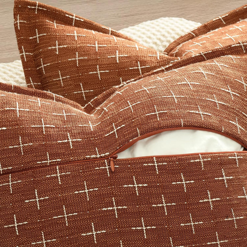 Zwjd Fall Pillow 12x20 Pillow Covers Set of 2 Soft Polyester Textured Rust Pillow Covers with Stylish Flange Edge Cozy Farmhouse Throw Pill…