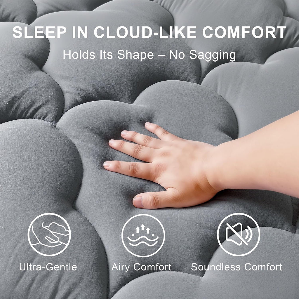 Wqspring Quilted Mattress Pad Pillow Top Mattress Cover Protector Cooling Soft for Breathable Padded Deep Pocket 8-21 Fitted Supportive(Gra…
