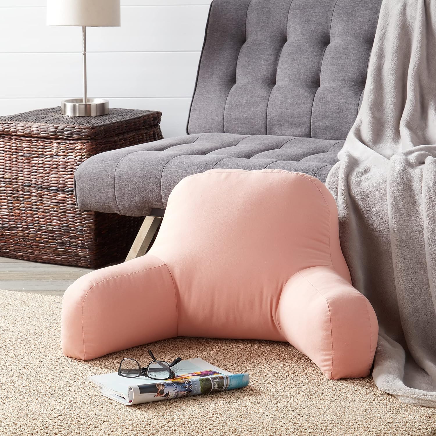 Greendale Home Fashions Cotton Duck Bed Rest Reading Pillow with Arms, Blush