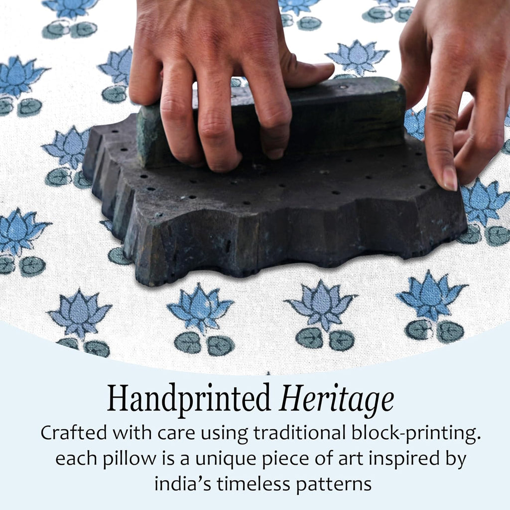 Cottonprintclub CPC Hand Block Print Arctic Blue Ruffle Sham Pillow Cover 36" x 14" inch Hidden Zipper Decorative Pillowcase for Couch, Bed…