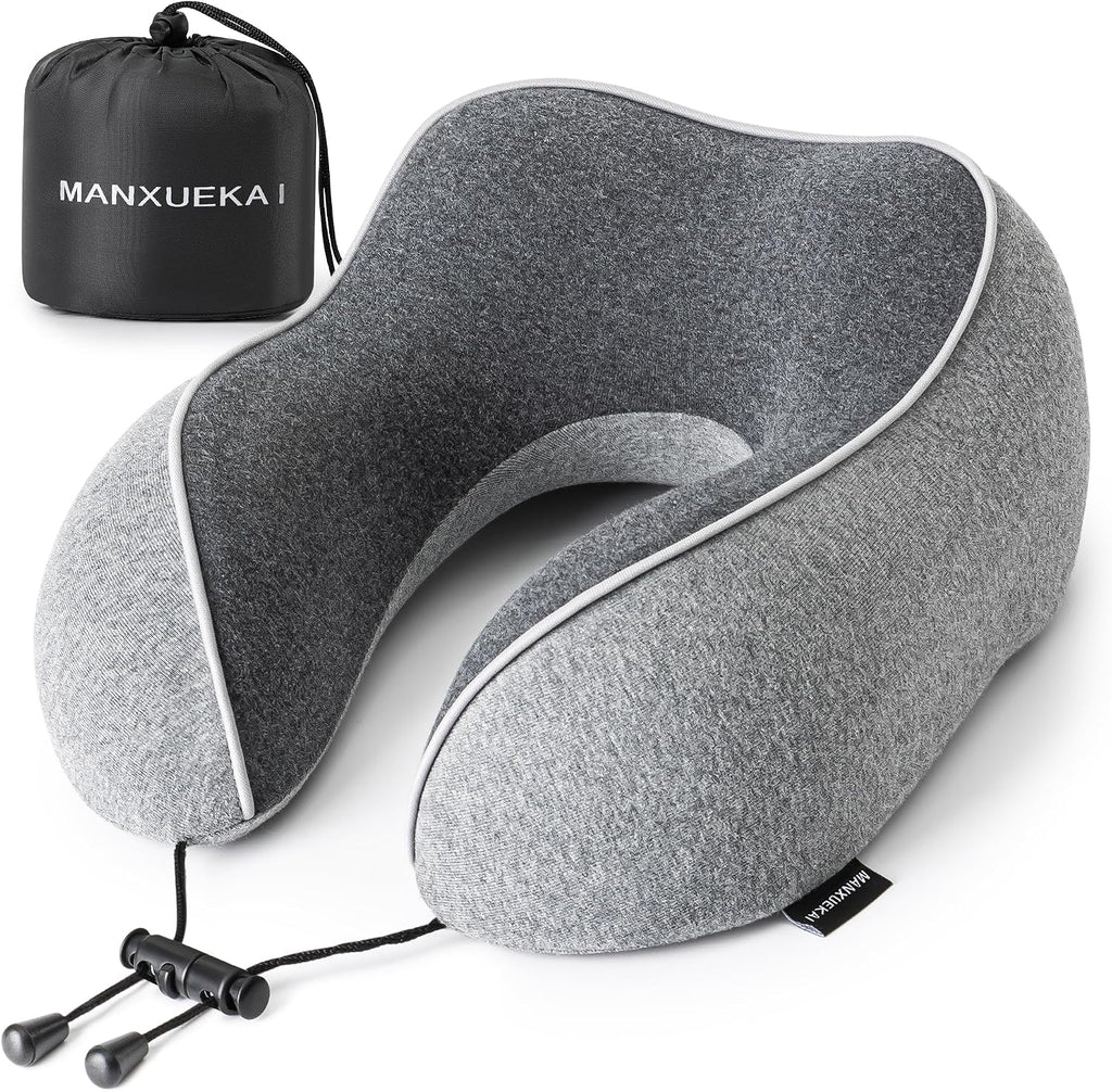 MANXUEKAI Travel Neck Pillow 100% Pure Memory Foam Travel Pillow for Sleeping on Airplane, Car, Train, Bus, Office and Home Use, Washable…