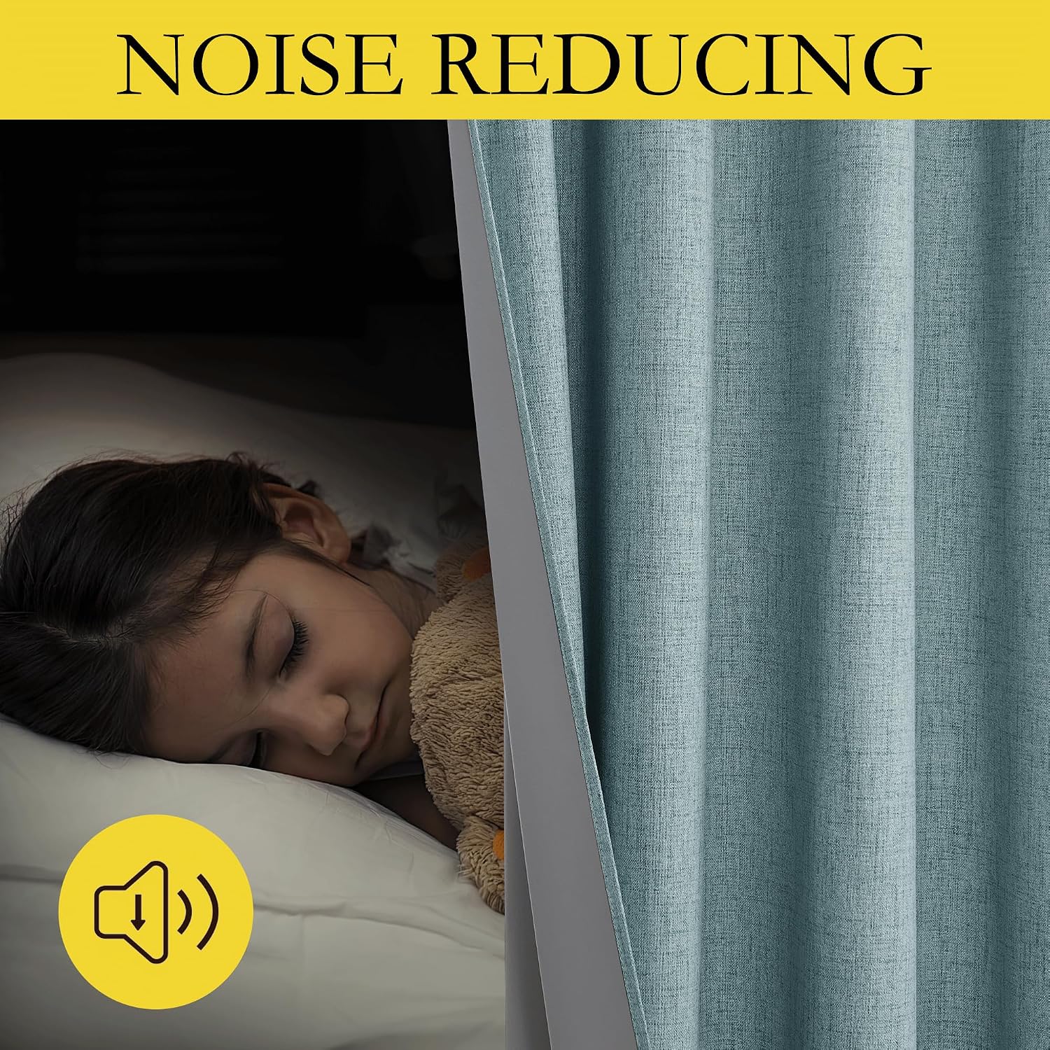 NICETOWN 100% Absolutely Blackout Linen Curtains with Thermal Insulated Liner, Skylark Blue, 52" Wide, 102" Length Energy Saving Curtains…