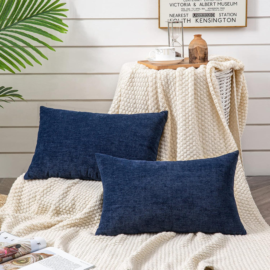 Gawamay Lumbar Support Pillow Decorative Rectangle Throw Pillow Covers 12"x20" Inch Set of 2, Soft Chenille Pillowcase for Living Room Bedr…