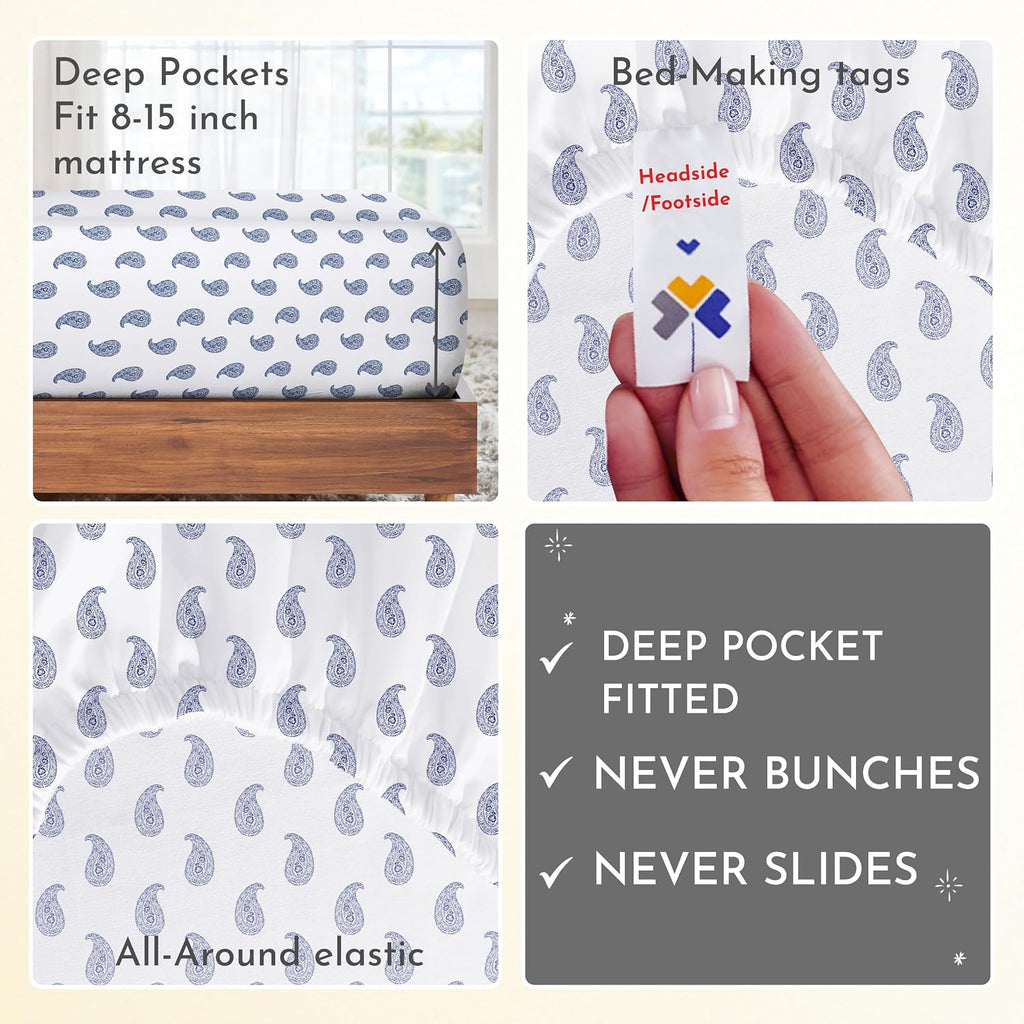 CaliforniaDesignDen California Design Den Deep Pocket Twin Sheets Set - 400 Thread Count Sateen, Natural 100% Cotton Sheets, and Durable Be…