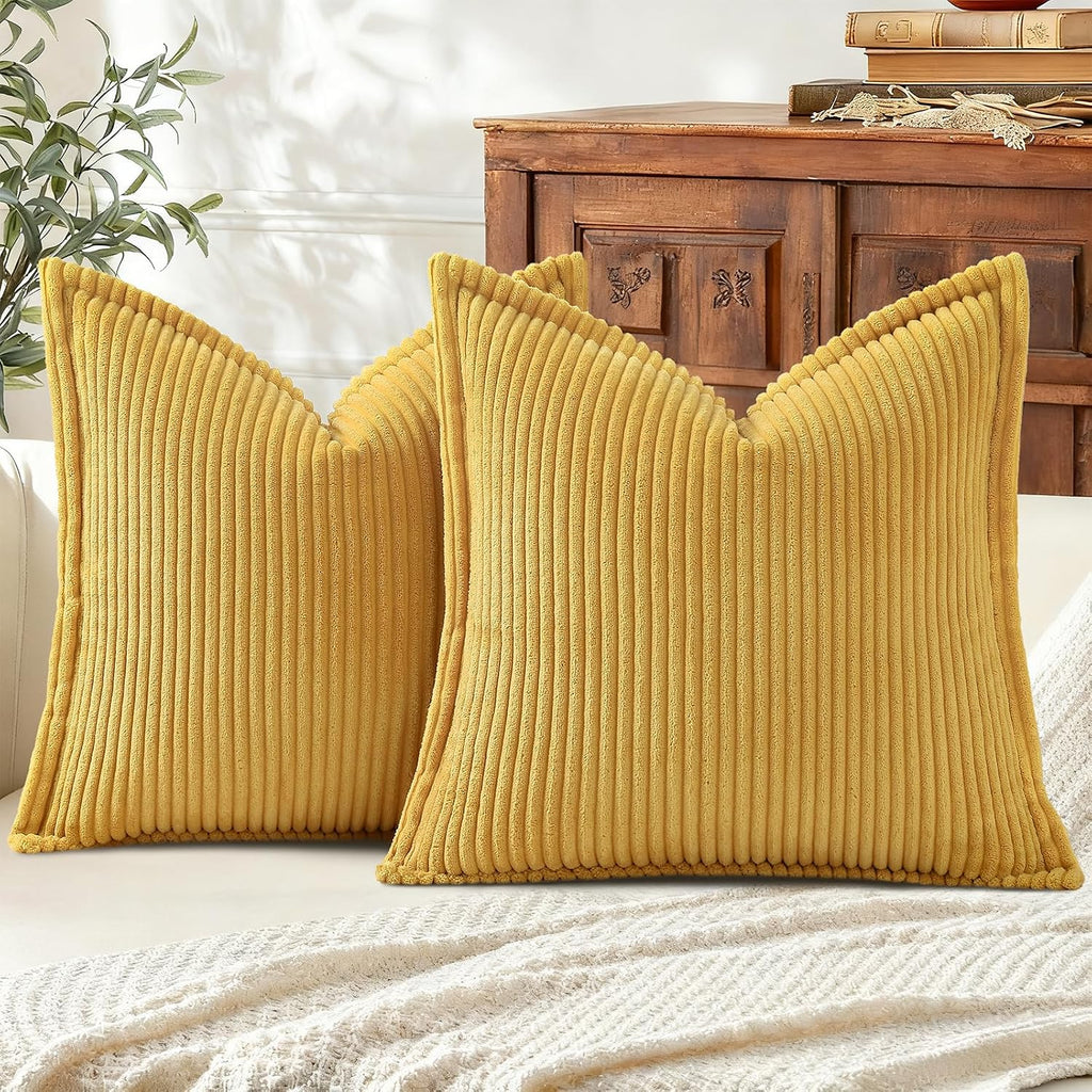 Mecatny Corduroy Summer Throw Pillow Covers 26x26 Set of 2, Neutral Decorative Soft Boho Couch Pillow Covers with Broadside for Sofa…