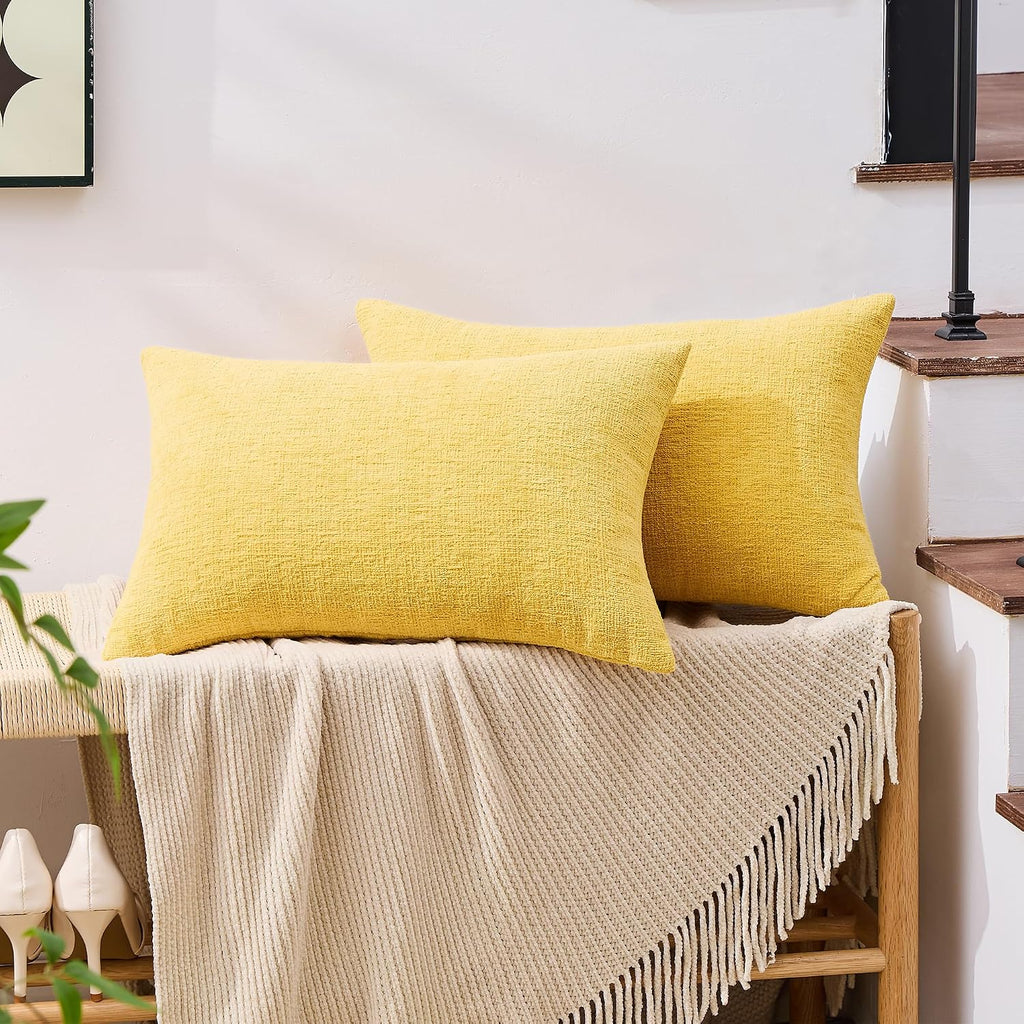 Gawamay Set of 2 Decorative Lumbar Soft Chenille Throw Pillow Covers 12x20 Inch (30x50 CM), Boho Farmhouse Cushion Cases, Couch Pillow Cove…