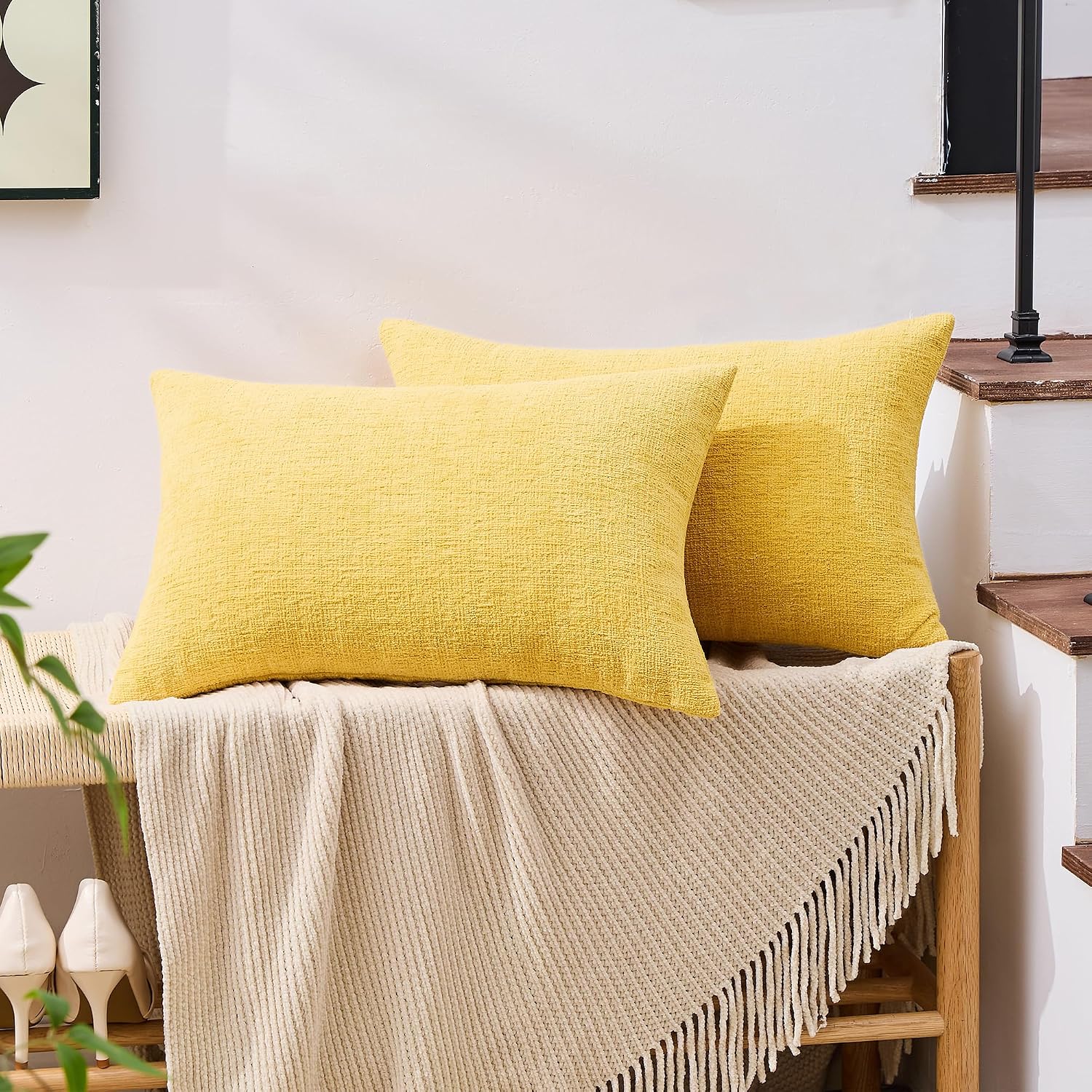 Gawamay Set of 2 Decorative Lumbar Soft Chenille Throw Pillow Covers 12x20 Inch (30x50 CM), Boho Farmhouse Cushion Cases, Couch Pillow Cove…