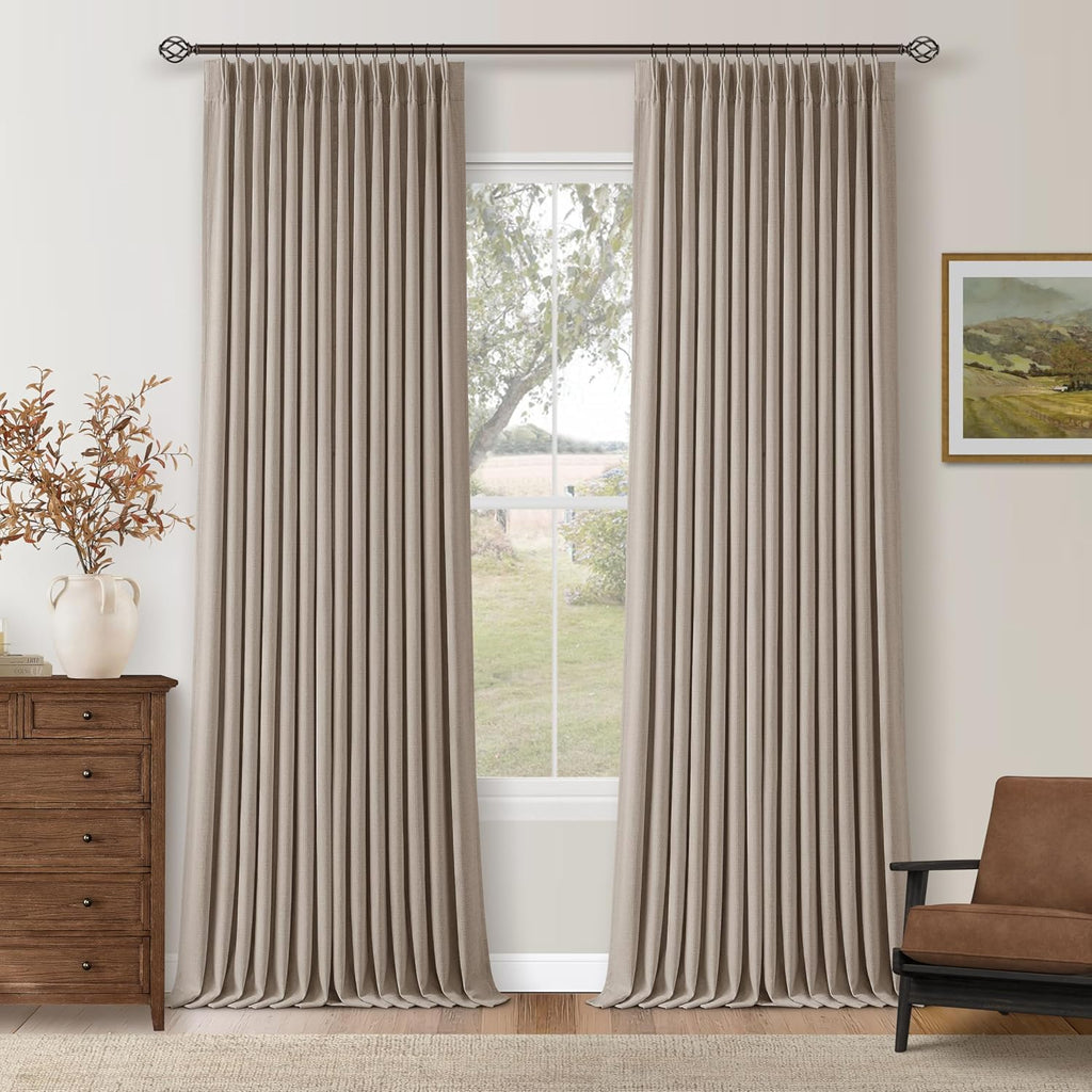 Twodrapes Greyish Beige Pleated Blackout Curtains 96 Inches Long 2 Panels Set for Dining Living Room Darkening Neutral Memory Shape Pinch P…