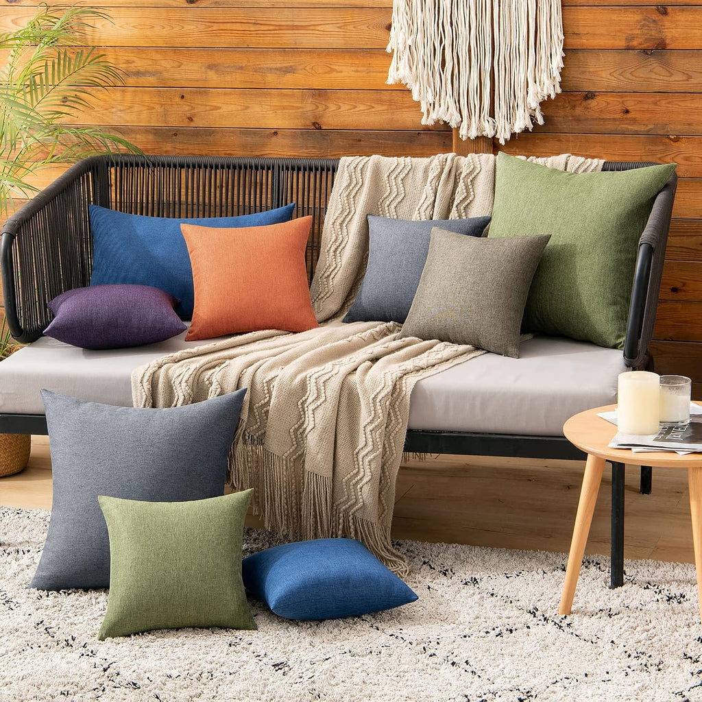 Miulee Pack of 2 Decorative Outdoor Solid Waterproof Throw Pillow Covers Faux Linen Garden Farmhouse Cushion Cases for Patio Tent Balcony C…