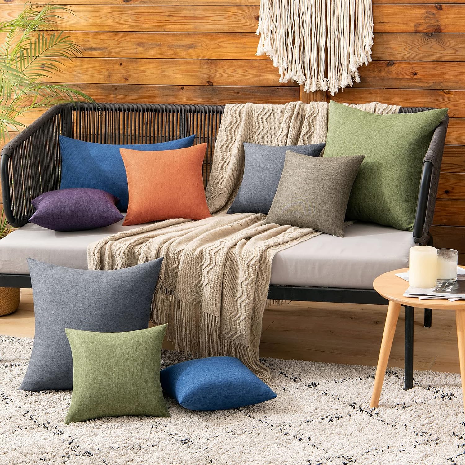Miulee Pack of 2 Decorative Outdoor Solid Waterproof Throw Pillow Covers Faux Linen Garden Farmhouse Cushion Cases for Patio Tent Balcony C…