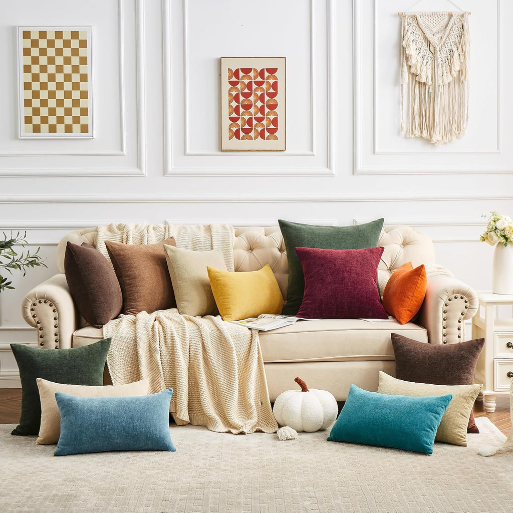 Gawamay Decorative Chenille Throw Pillow Covers 24"x24" Inch Pack of 2, Soft Square Couch Pillow Cover for Sofa Cushion Living Room Bedroom…