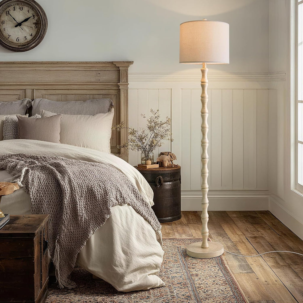 BOBOMOMO 62" Rustic Farmhouse Floor Lamp Antique White with Remote & Dimmable 9W Bulb, 3 Color Temperatures Resin Standing Lamp, Retro…