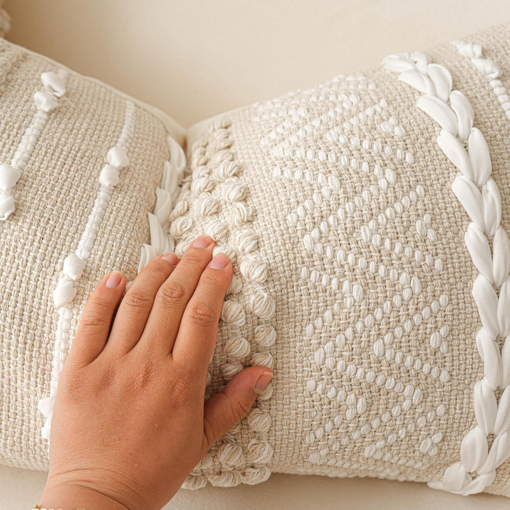 BlissBlush Decorative Lumbar Pillow Cover 14x24, Cream White Boho Accent Throw Pillow Case for Couch Sofa Bed, Modern Farmhouse Textured…