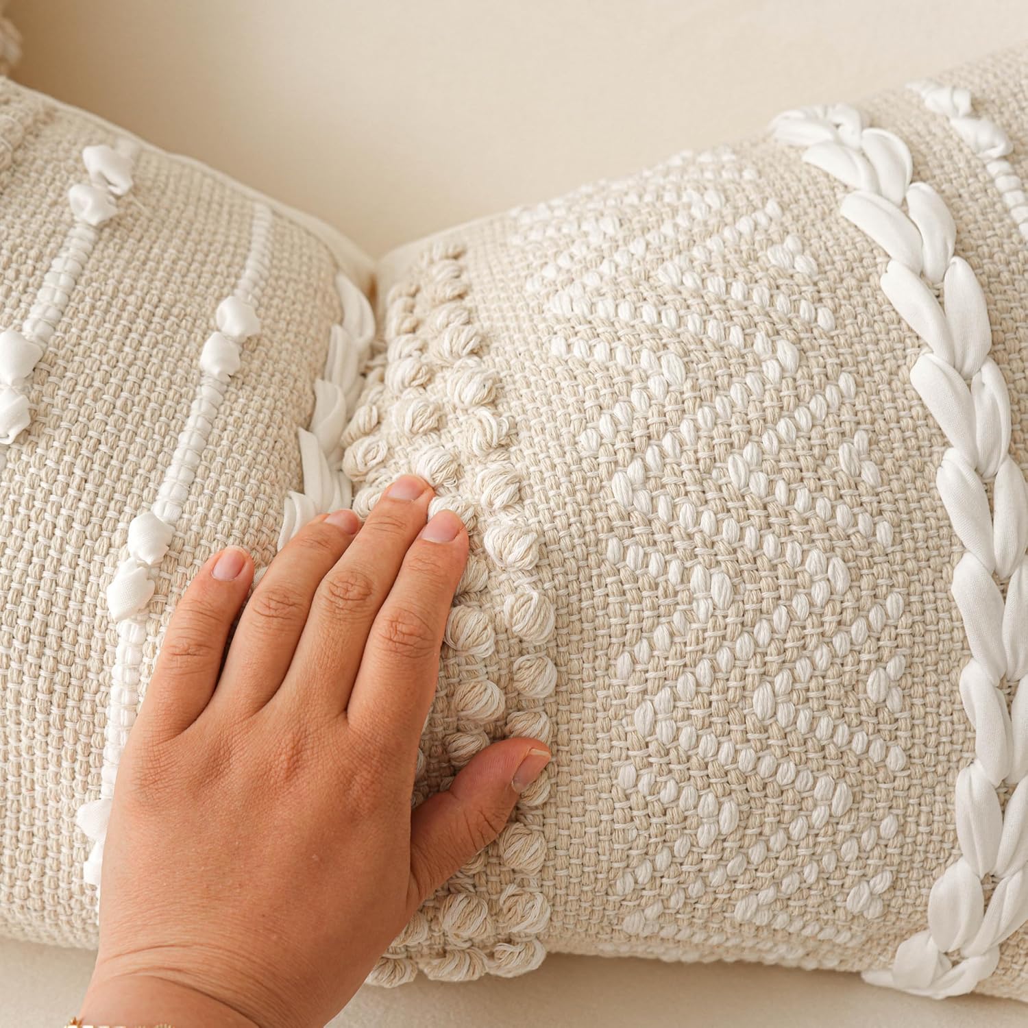 BlissBlush Decorative Lumbar Pillow Cover 14x24, Cream White Boho Accent Throw Pillow Case for Couch Sofa Bed, Modern Farmhouse Textured…