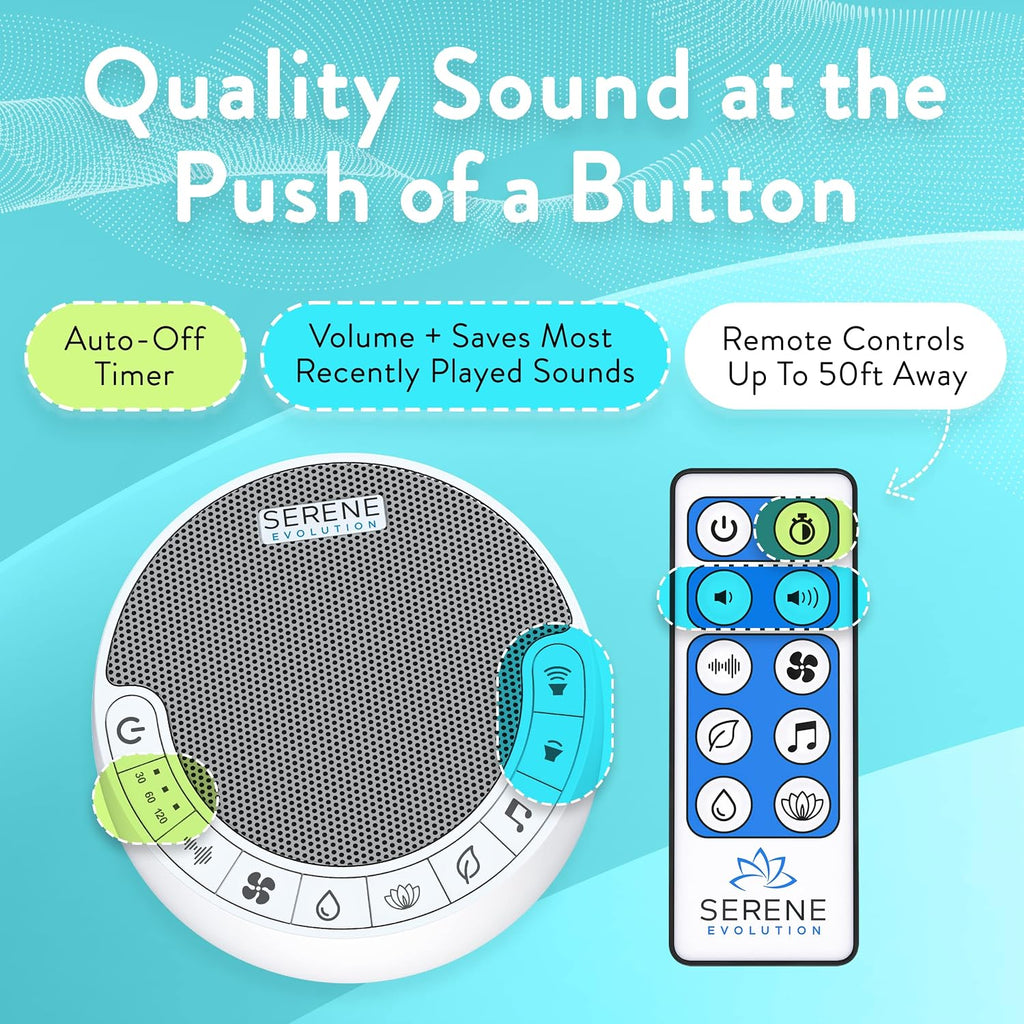 Serene Evolution White Noise Sound Machine with Remote Control - 70 Sound Options for Sleeping Adults and Babies - White Noise Machine…