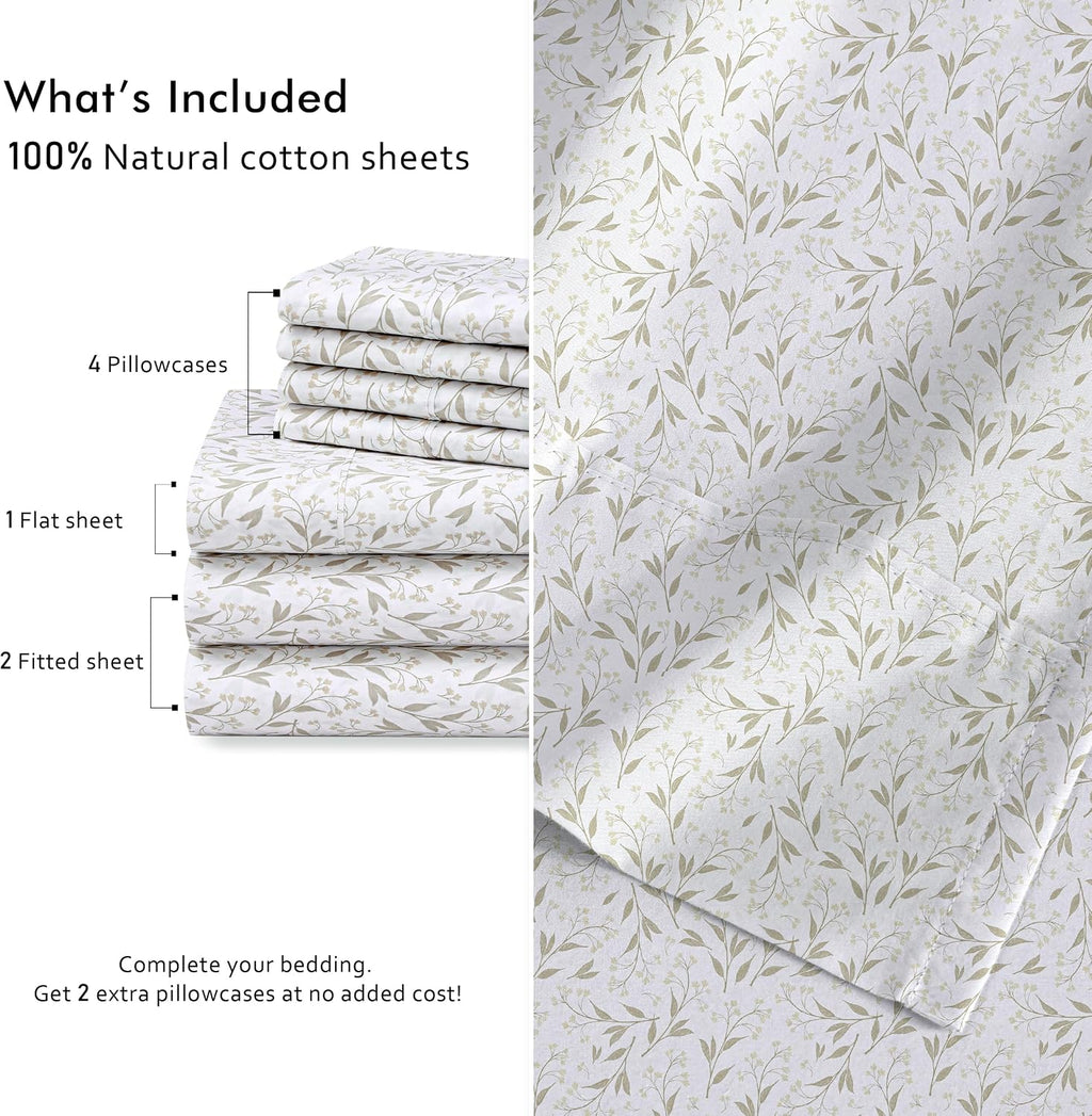 Ruvanti 100% Cotton Percale Sheets Split King Size 7 Piece Set, Cooling Bed Sheets for Hot Sleepers, Deep Pocket 16”, Breathable Lightweigh…
