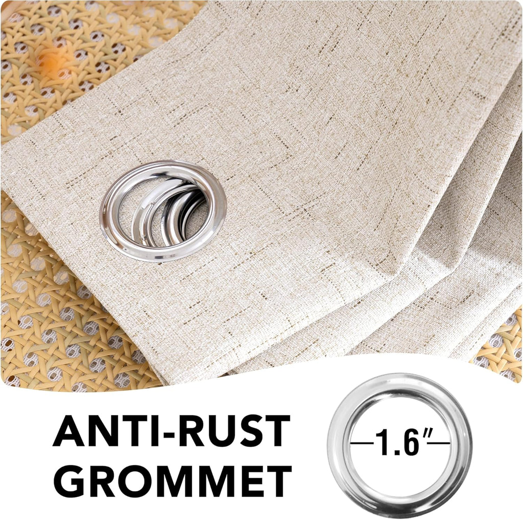 H.VERSAILTEX Linen Blackout Curtains Durable Thick Textured Linen Look 100% Blackout Patio Door Curtain Anti Rust Grommet Extra Wide…