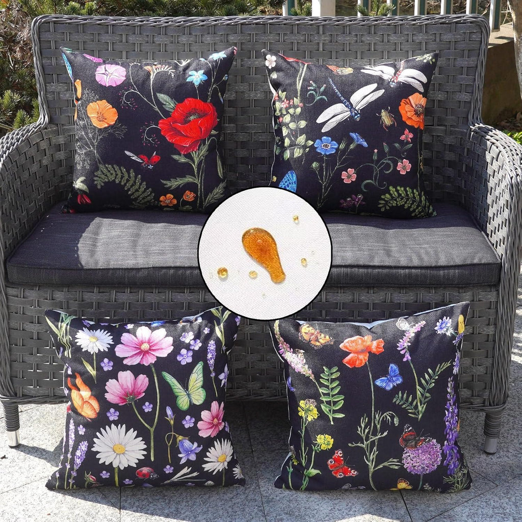 ONWAY Outdoor Waterproof Spring Summer Pillow Covers 18x18 Inch Set of 4 Floral Farmhouse Throw Pillows Decorative Cushion Cases for…
