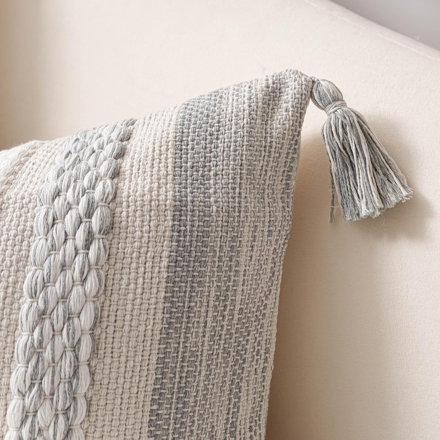BlissBlush Gray Boho Decorative Throw Pillow Cover 18x18 Square Farmhouse Accent Cushion for Couch Sofa Livingroom Bedroom Pillowcase…