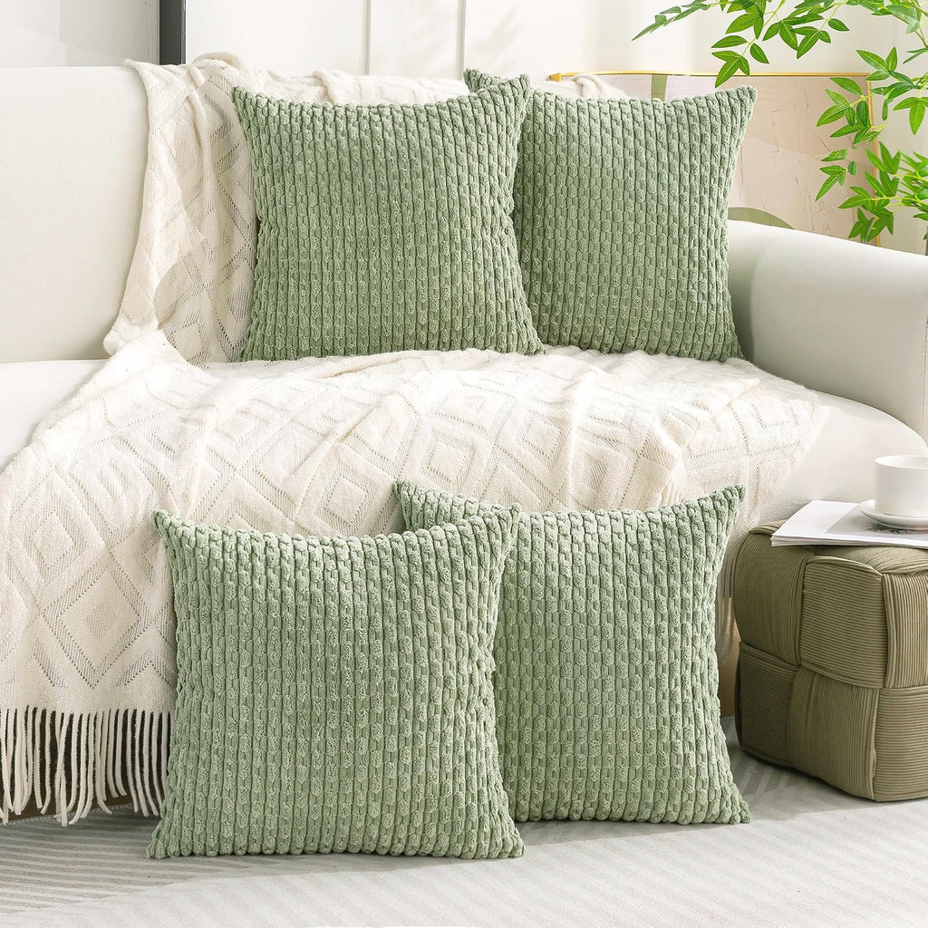Cozoomy Set of 4 Sage Green Decorative Throw Pillow Covers 22x22 Inch Corduroy Pillow Covers for Bed Couch Sofa Living Room Soft Square Cus…